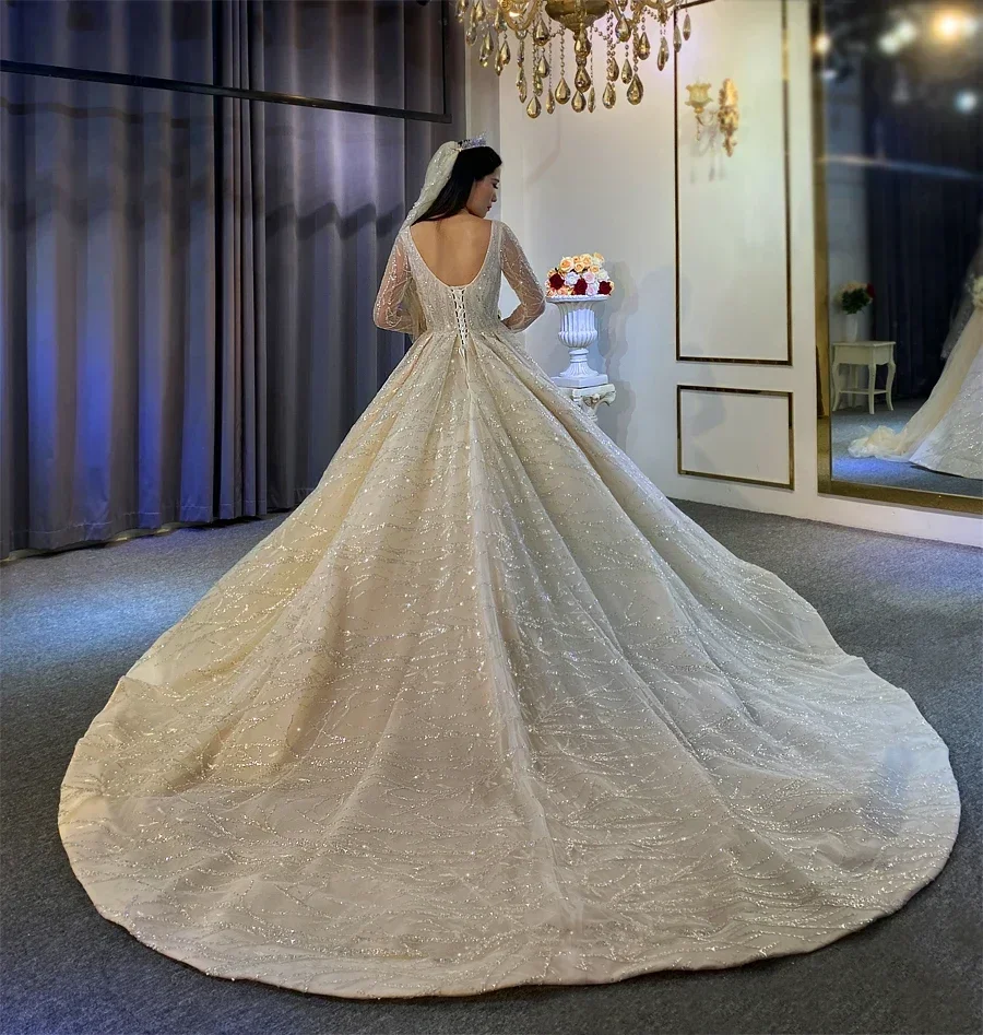 Flavinke ที่กําหนดเองหรูหราชุดแต่งงานอย่างเป็นทางการ O-คอแขนกุด Robes ลูกไม้ Appliques ชุดเจ้าสาว Vestidos De Novia