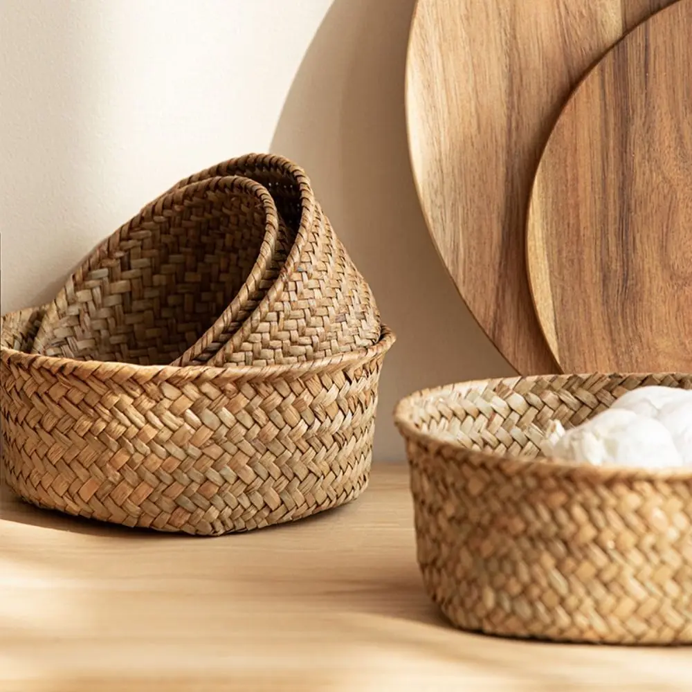 Cestas de almacenamiento de mimbre de imitación, decoración de escritorio para el hogar, cesta de almacenamiento de cocina para frutas y verduras, organizador de artículos diversos