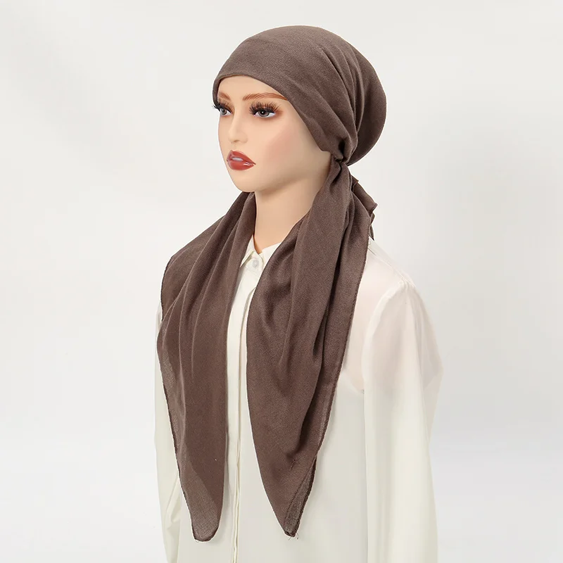 Muslim Hijabs for Women Thin Solid Color Cotton Linen Headband Head Wrapped Sweatshirt Cover Neck and Shoulders Elastic Cap