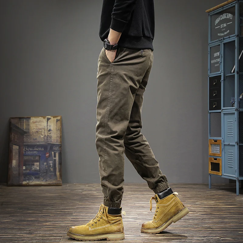 

Spring Autumn Trendy American Retro Workwear Pants Men's Haome Casual Pants Slim Fit Long Trousers Cotton Polyester Blend