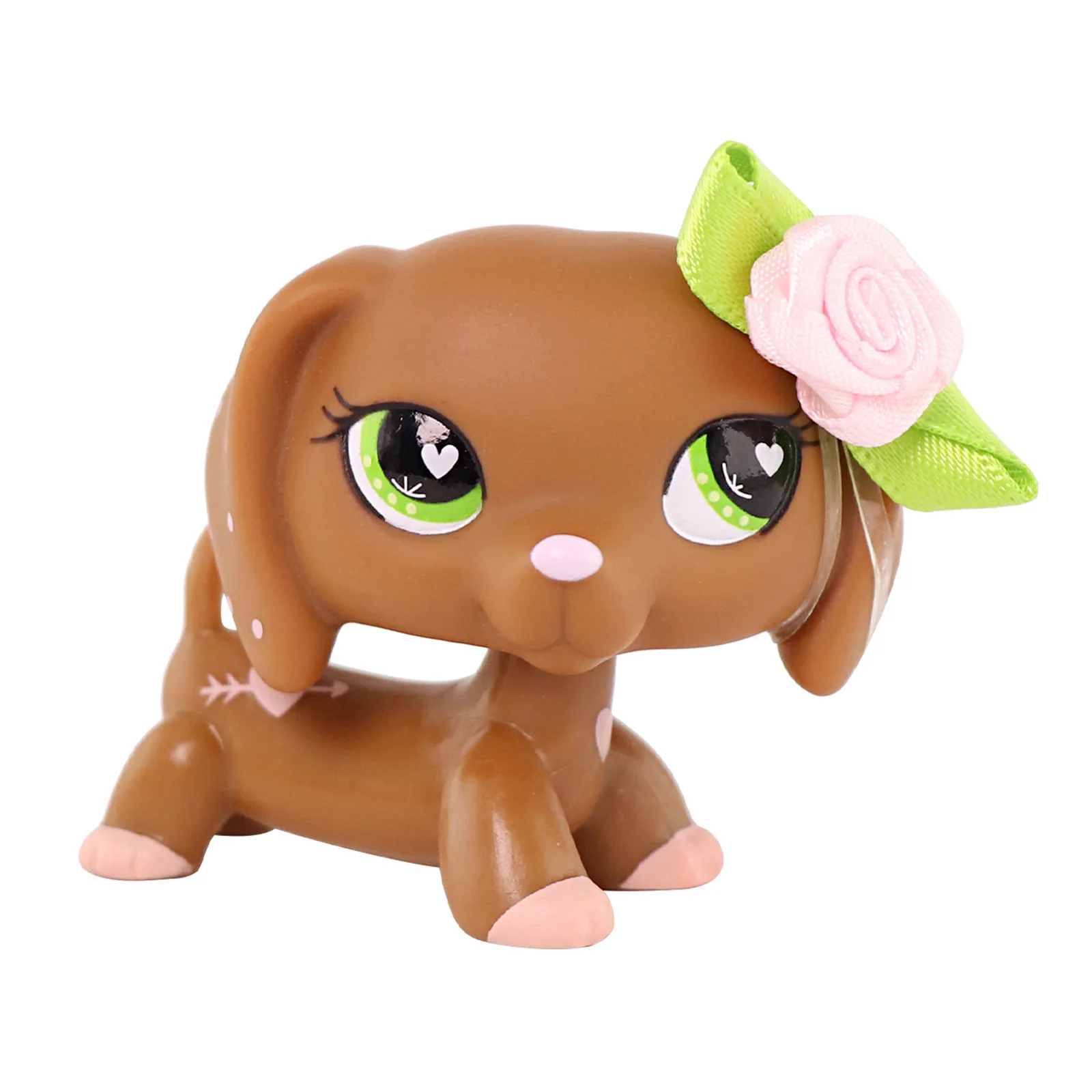 

LPS Minilpsshop Pet Shop Bobble Head Rare Love Dachshund Tan Spot Heart Eyes 556 Children's Gift for Boy and Girl Collection