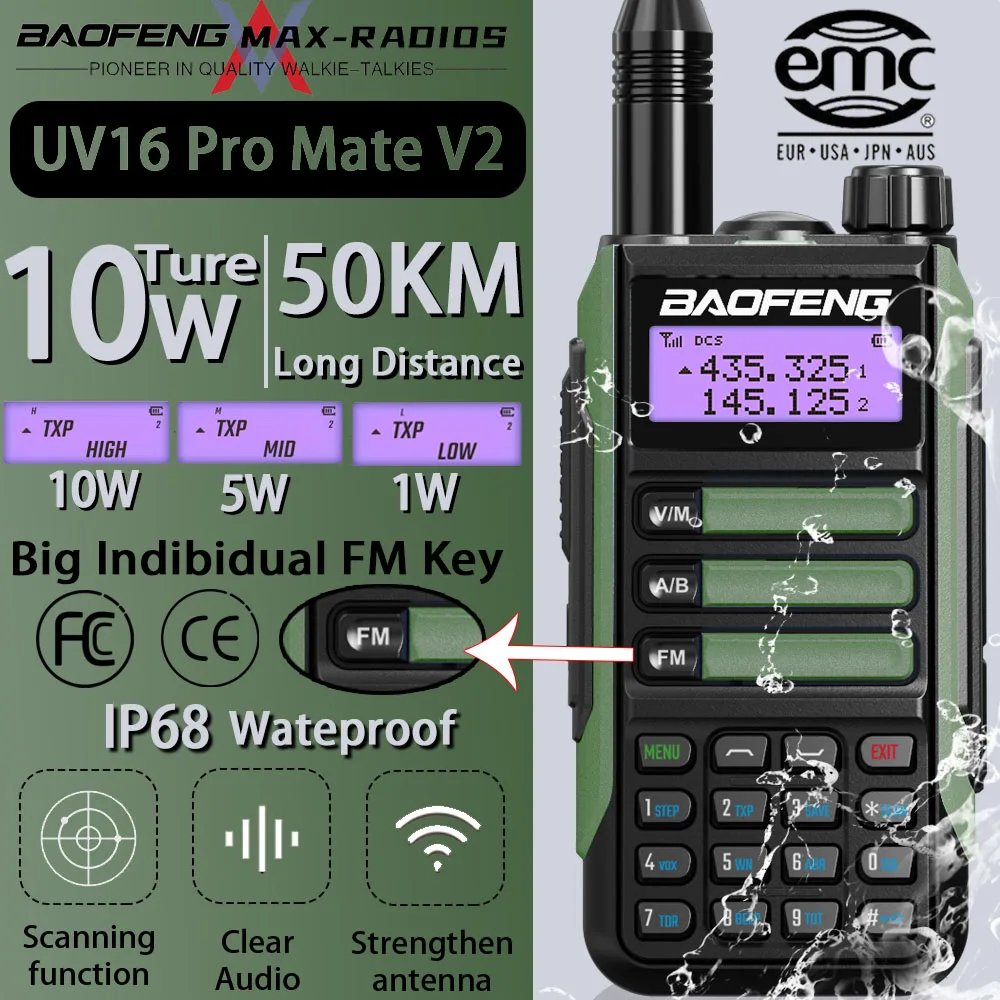 2023 BaoFeng UV-16 Pro Mate V2 Maximize 10w Walkie Talkie Long Range Waterproof UV16 Pro V2  Two Way Radio Upgraded UV5R Max V2