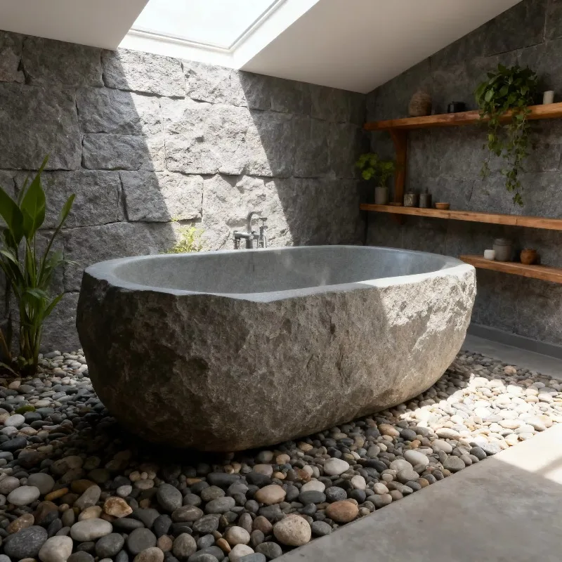 Hand-carved Modern Wood-grain Marble Bathtub Solid Yellow Wood-grain Natural Stone Freestanding Soaking Bathtub 500L Bathroom