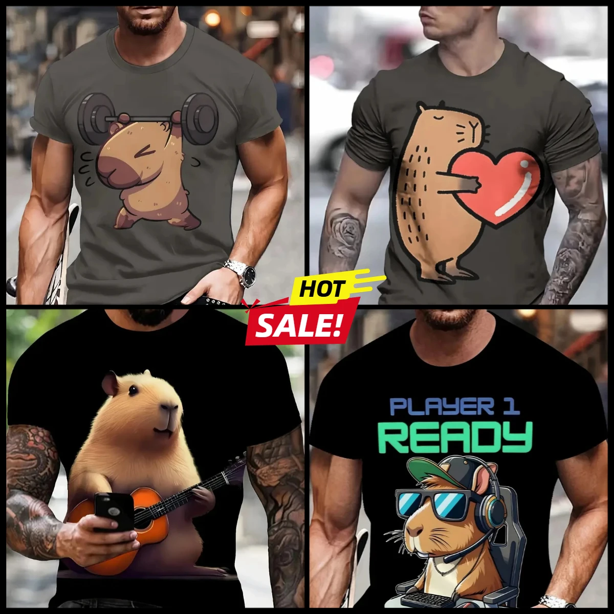 

Camiseta con estampado 3D de capibara divertida para hombres y mujeres, camisetas de capibara con animal bonitos