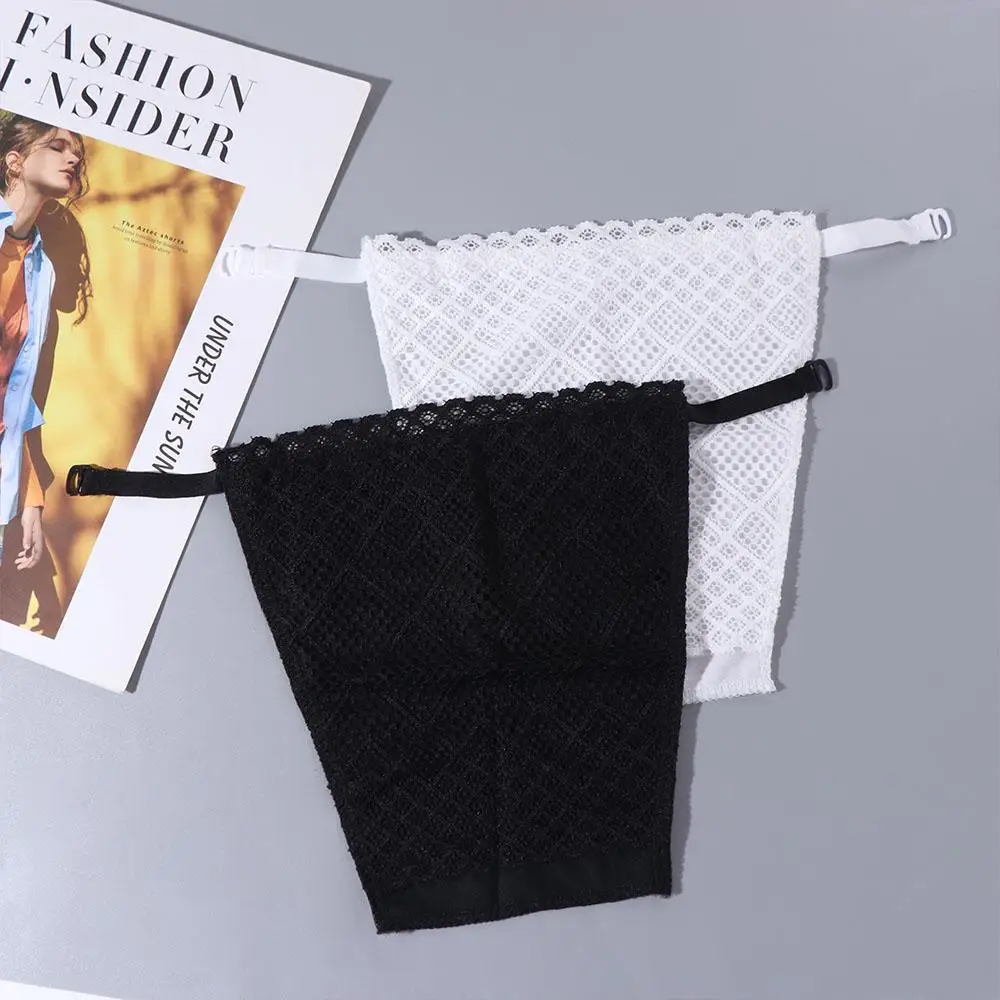 Stripe Strapless Insert Wrapped Chest Double Layer Mesh Lace Anti-Glare Tube Top Clip on Bralette Chest Cover Up Party