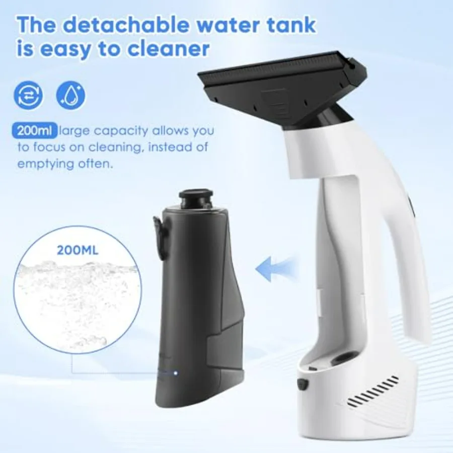 Cordless electric window vacuum squeegee for shower doors, mirrors, car and windows; ABS plastic body in black; 2200Pa suction,