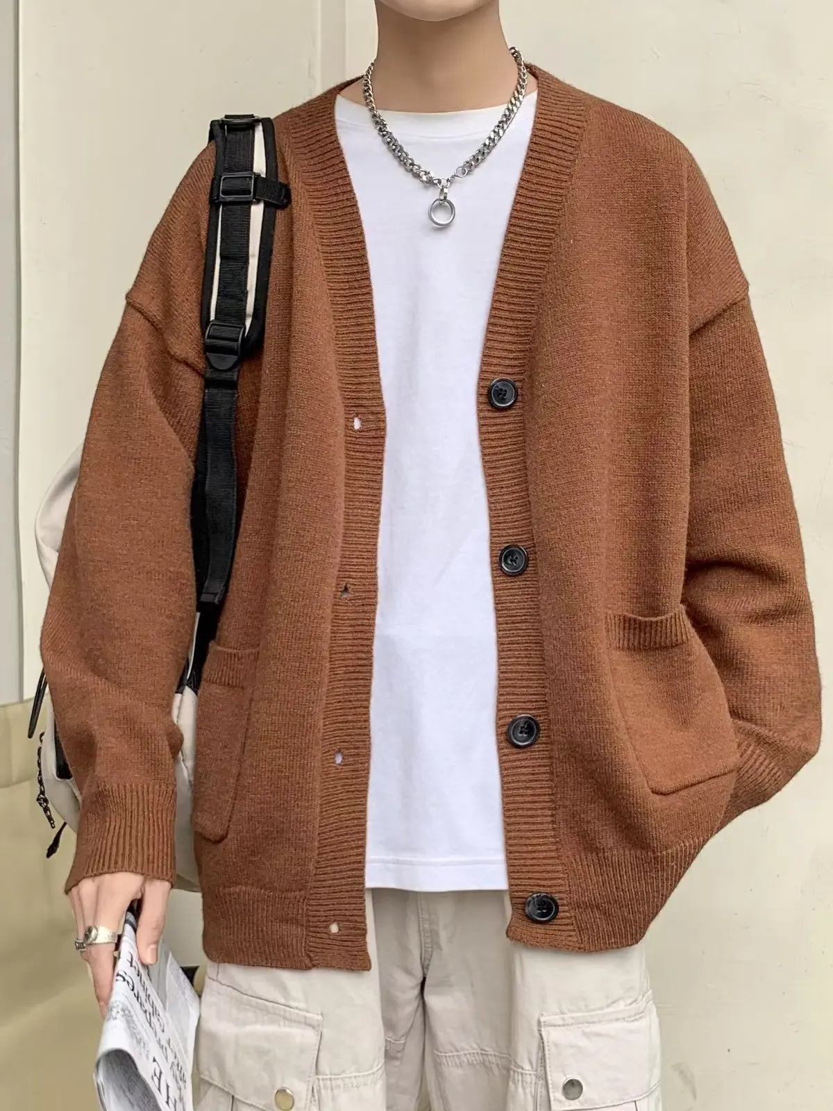 

Свитер с воротником в американском стиле ретро, тюнер для мужчин и женщин, осень V Ne, модный свободный топ, вязаный открытый кардиган