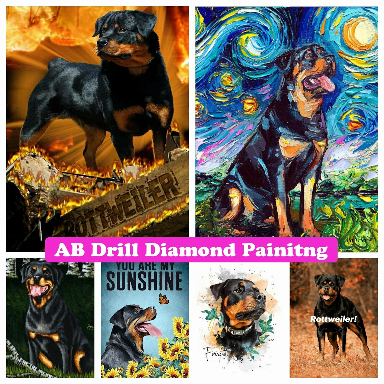 

DIY 5D Embroidery AB Drills Diamond Painting Rottweiler Dog Animal Cross Stitch Kit Art Handmade Room Decor Children's Gifts