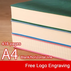 (Free Logo Engrave) A4 Thickened Blank Notebook, 208 Sketches, Leather Sketchbook, College Student Planner, Work Notepad