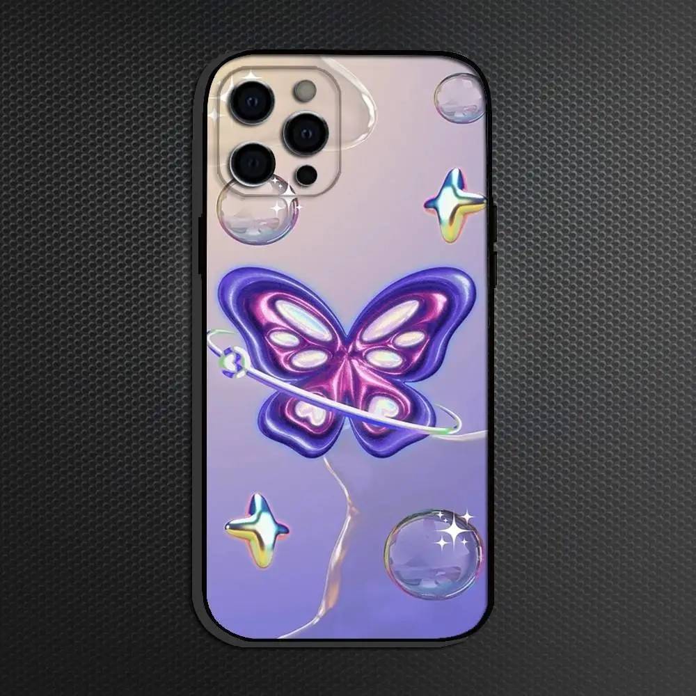 حافظة هاتف على شكل قلب ليزر على طراز INS لهاتف iPhone 16,15,14,13,12,11 Plus, Pro Max, أخرى غطاء أسود ناعم