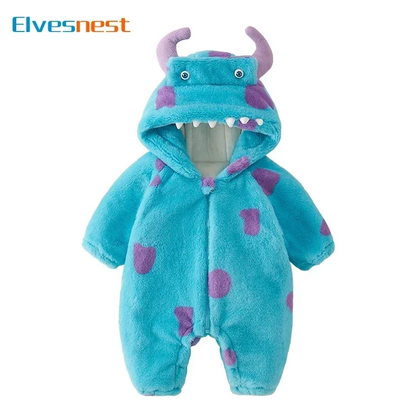 Cartoon Baby Girl Clothes Long Sleeve Plush Thicken Hooded Baby Clothes Boys Rompers Winter Warm Newborn Clothing 3-18 Months