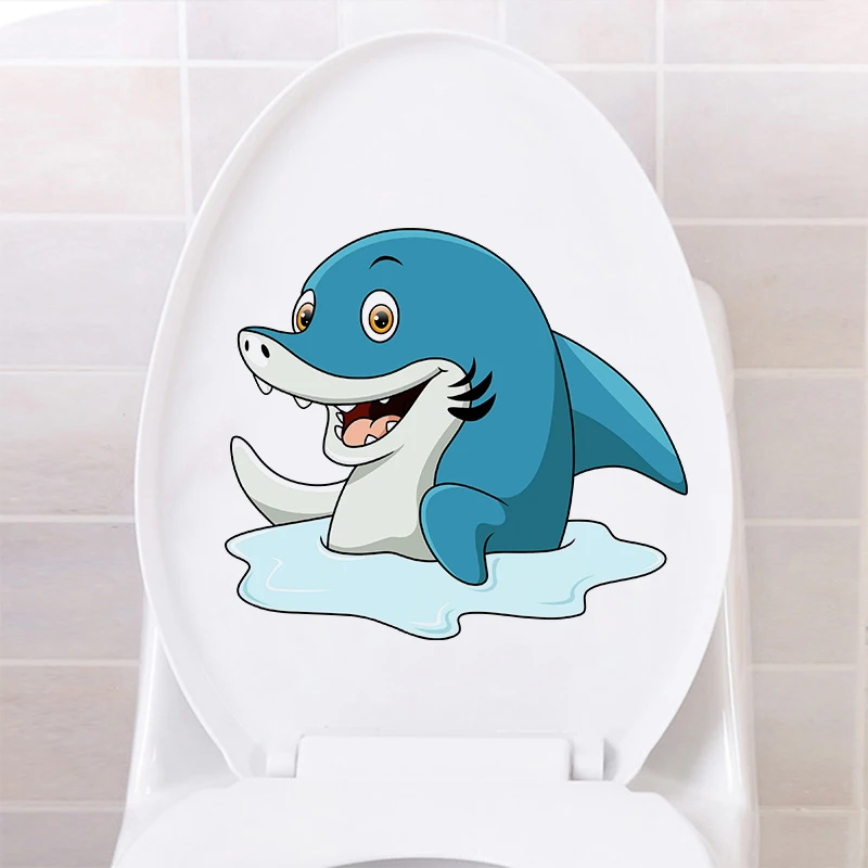 

C244# Cartoon Shark With Open Jaws Wall Sticker Bathroom Toilet Decor Living Room Cabinet Refrigerator Home Decoration