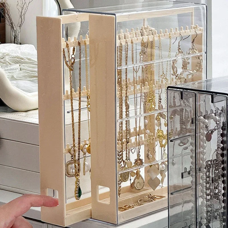 Portable Jewelry Storage Box Earring Display Stand Plastic Organizing Boxes Necklace Ring Organizer Women Jewellery Holder Gift