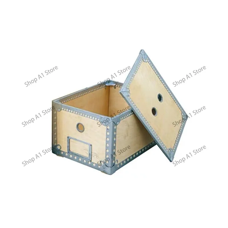 Retro birch metal hemming storage box Industrial wind wood box with lid