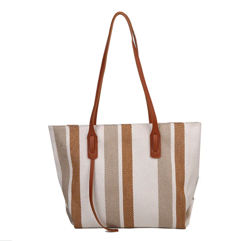 Picture 6: Korean version large capacity women shoulder bag canvas simple vertical stripe casual tote bag fashion handbag