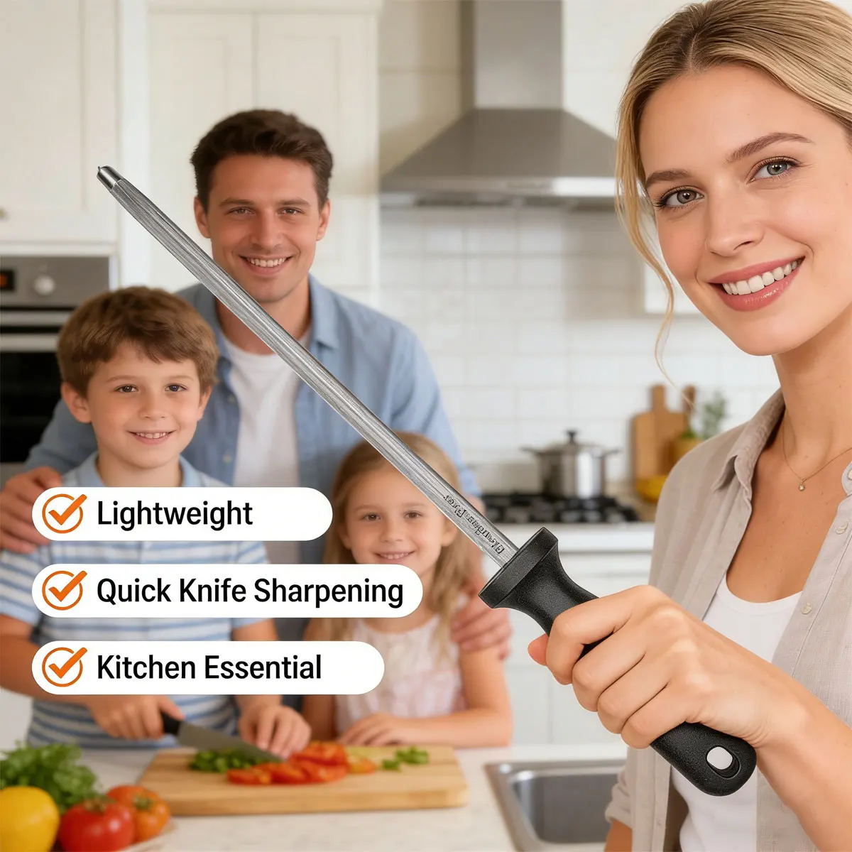 12'' Professional Sharpening Rod Chef Knife Sharpener Honing Steel Bar Kitchen Knife Stainless Steel Sharpening Stick