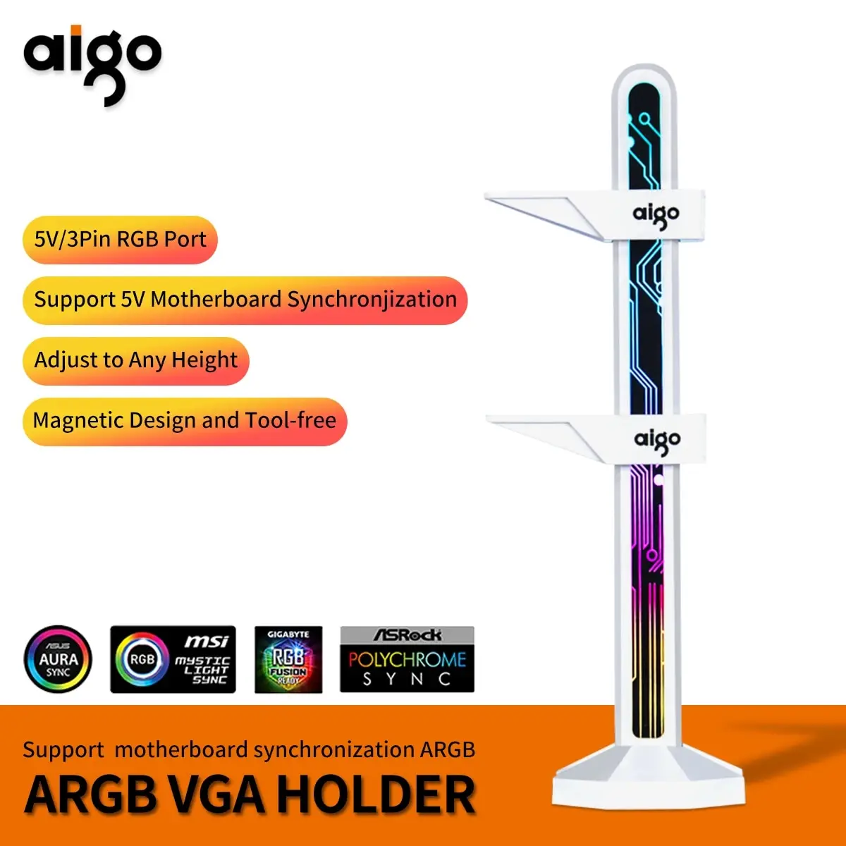 Aigo Graphics Card Bracket 3Pin5V Argb VGA Holder Jack Desktop Computer Case Video Card GPU Water Cooling Kit Support Stand