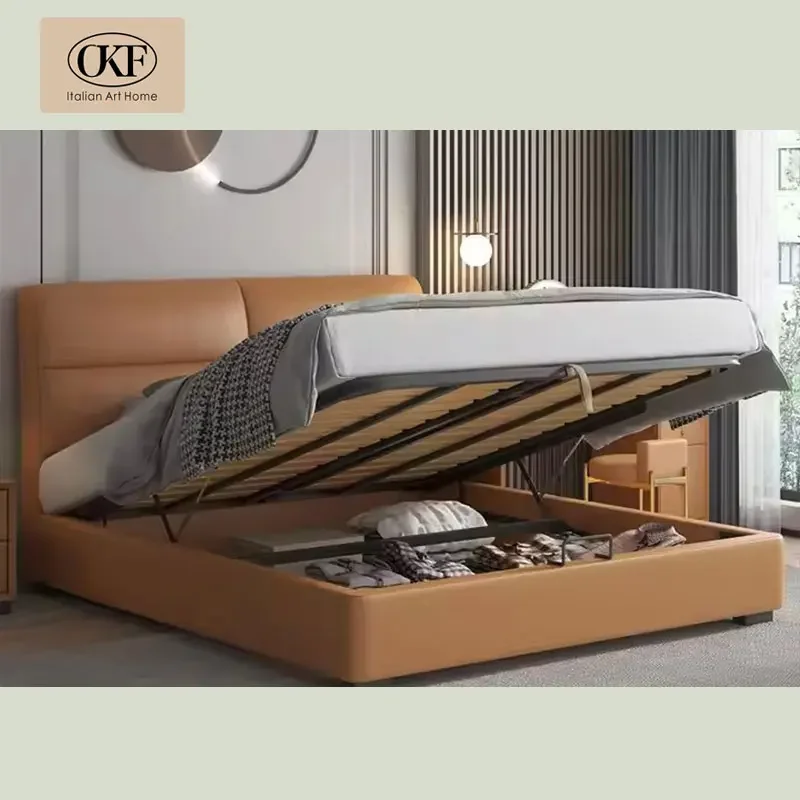 OKF Wholesale Italian High-End Bedroom Furniture Simple Stylish King Queen Size Bed Frames Storage Up-Holstered Bed Up-Holstered