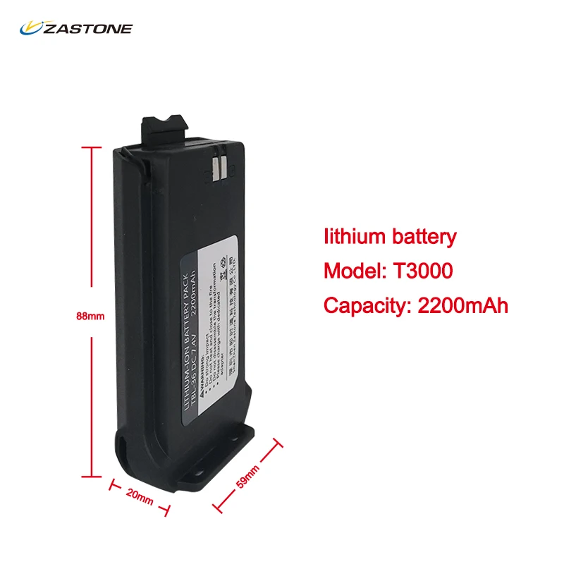 ZASTONE T3000 Walkie Talkie Battery Black TBL-36 DC 7.4V 2200mAh Radio Battery Pack Li-Ion