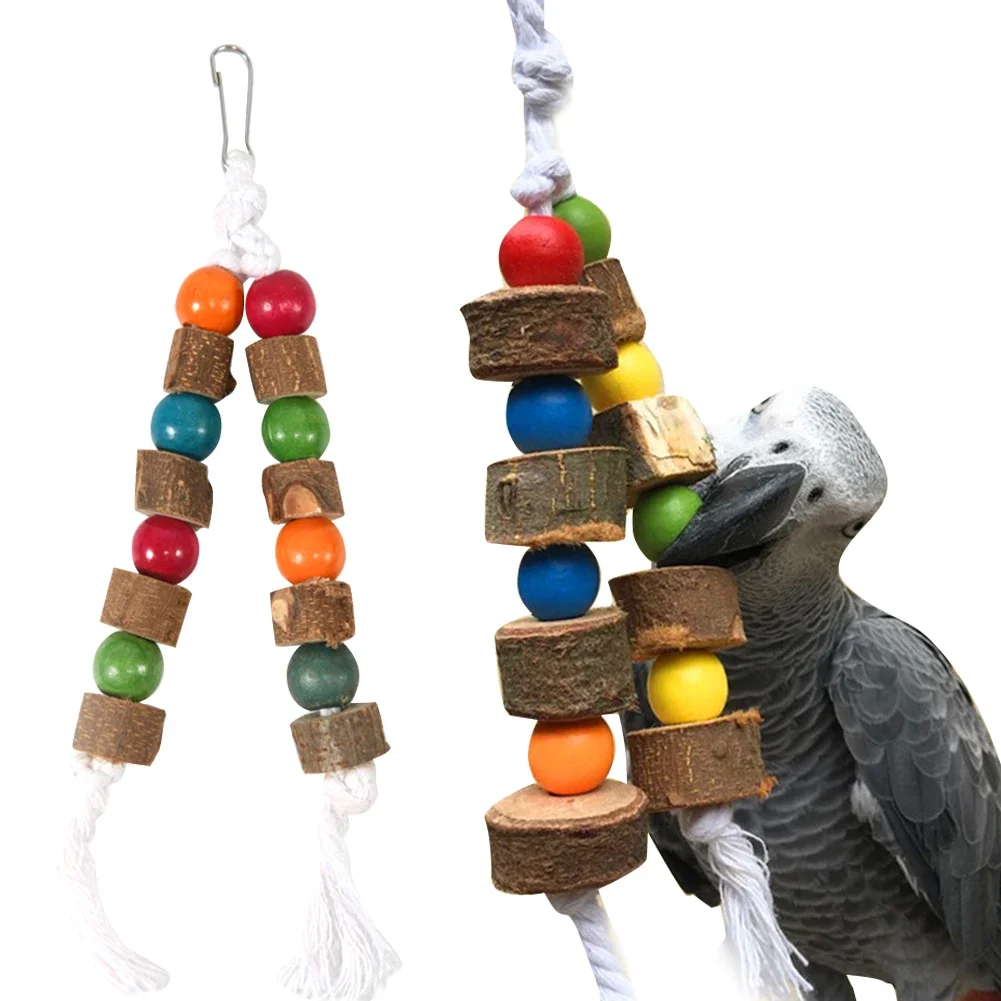 Natural Wooden Parrot Bird Toy Wood Parrot Chew Toy Chewing Cardboard Destroy Birds Toy Bird Cage Decoration Bird Accessories