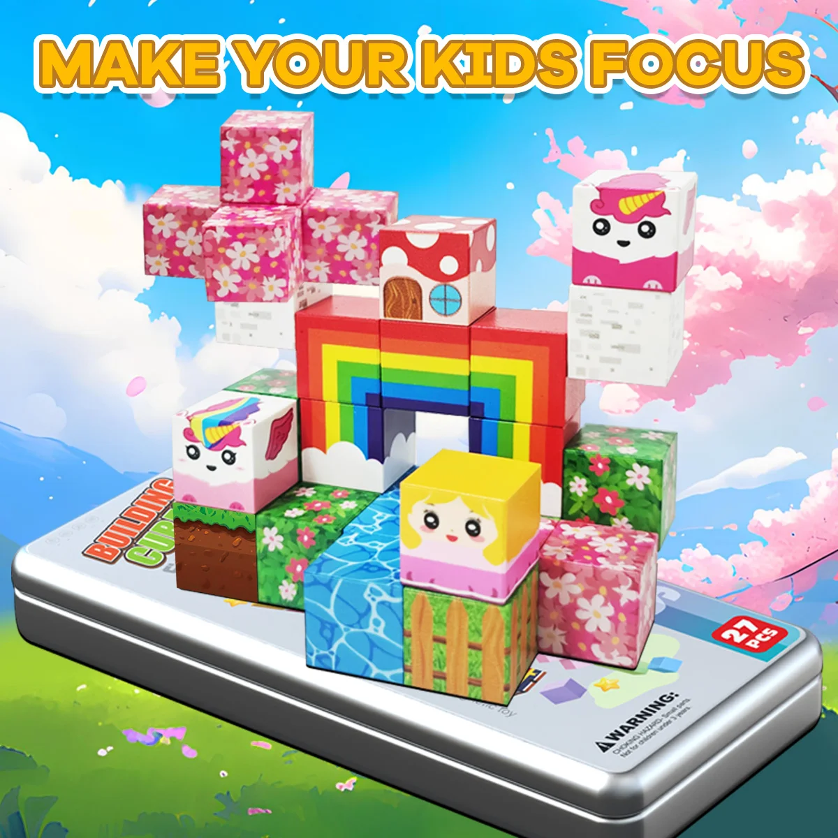 Regenbogen-Einhorn-Magnetblock-Set, magnetisches Bauspielzeug, magnetisches Würfel-Stapelspielzeug, Weihnachts- und Halloween-Geschenke