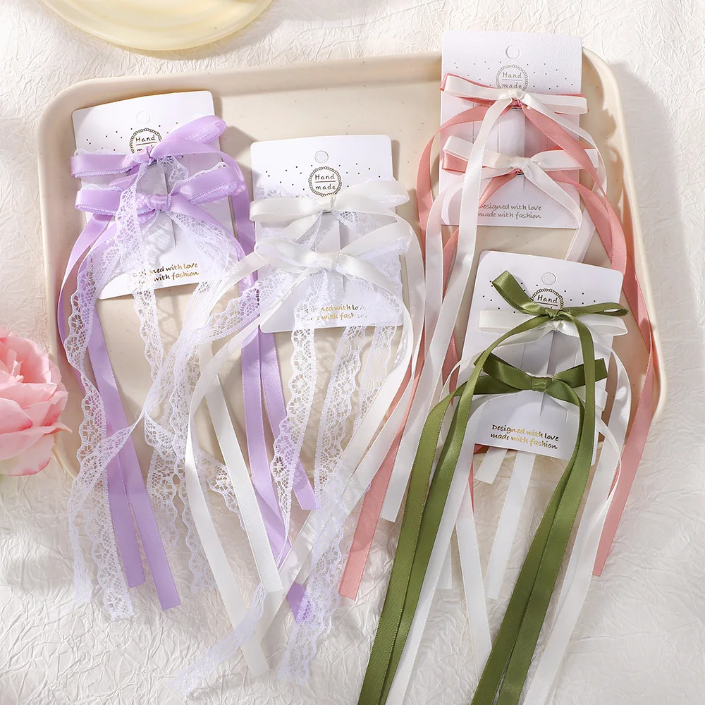 

2Pcs Korean Lace White Bow Ribbon Hair Clip for Women Bowknot Hairpins Hairpin Headpiece Gift Delicate Ponytail Side Accessories