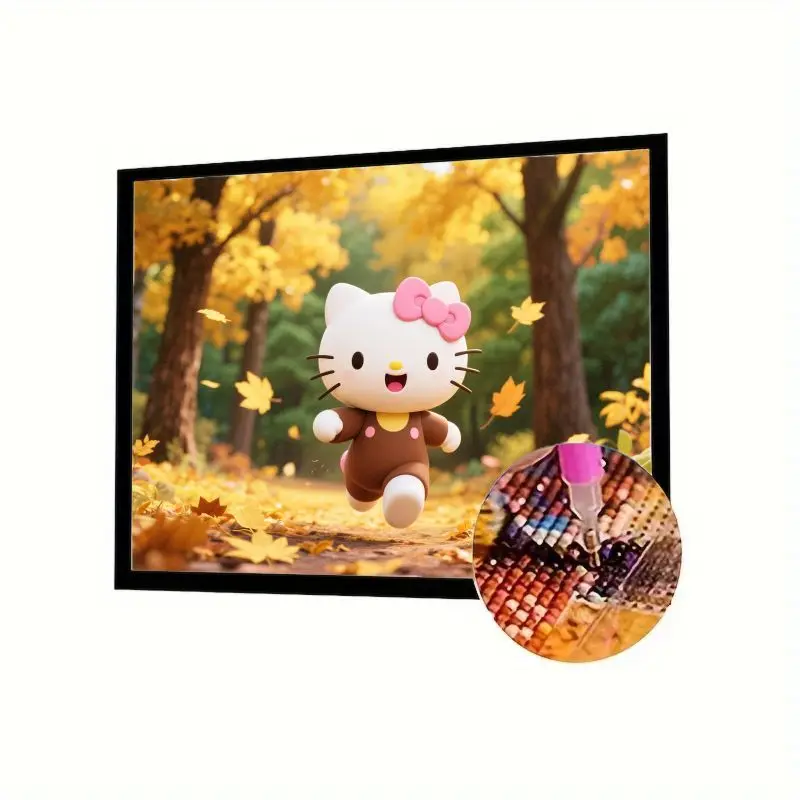 

1PC Cute Hello Kitty Running in Autumn Forest 5D Diamond Painting Kit - Full Drill DIY Cartoon Rhinestone Embroidery Art Craft f