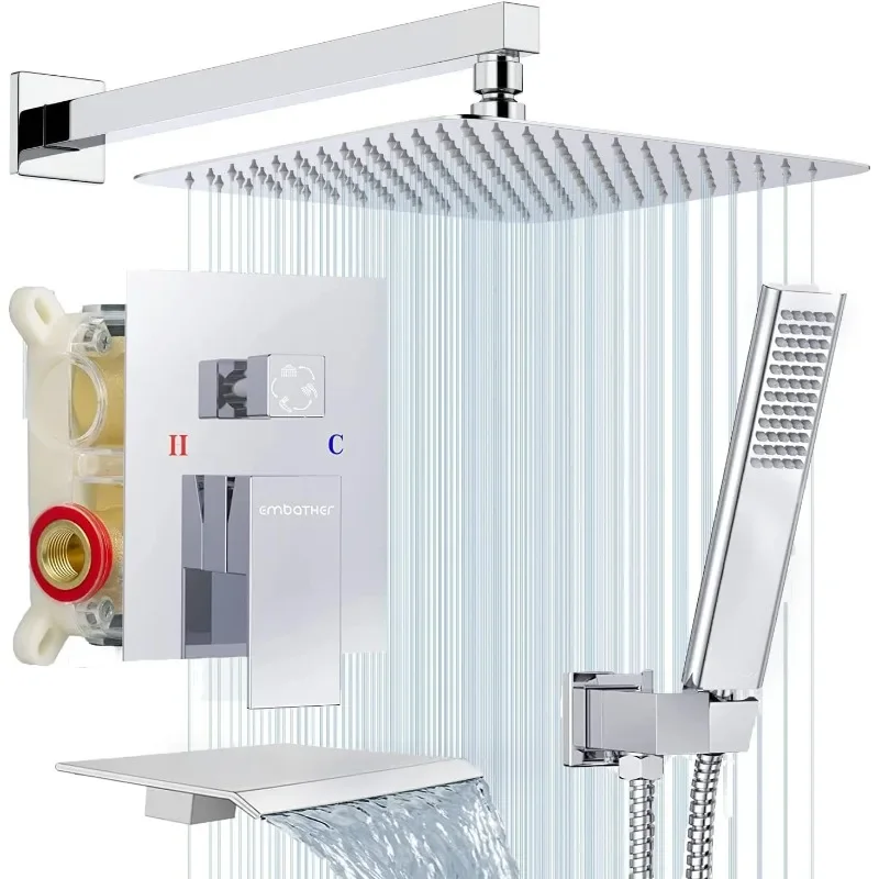 

Shower System with Tub Spout, 12 Inches Tub Shower Faucet Set for Bathroom, High Pressure Rain Shower with Handheld Spray