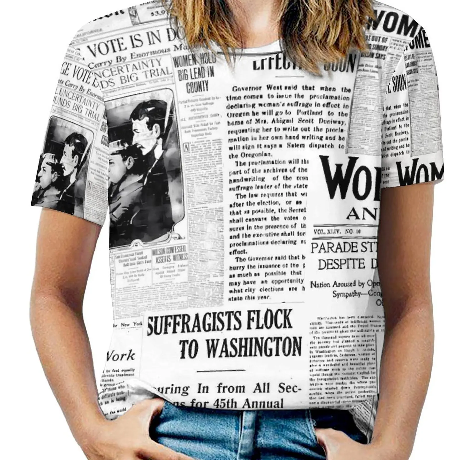 Summer Newspaper Print T Shirts Making America Great Casual T Shirt Women Short Sleeves Pretty Oversized Tee Shirt Design Tops