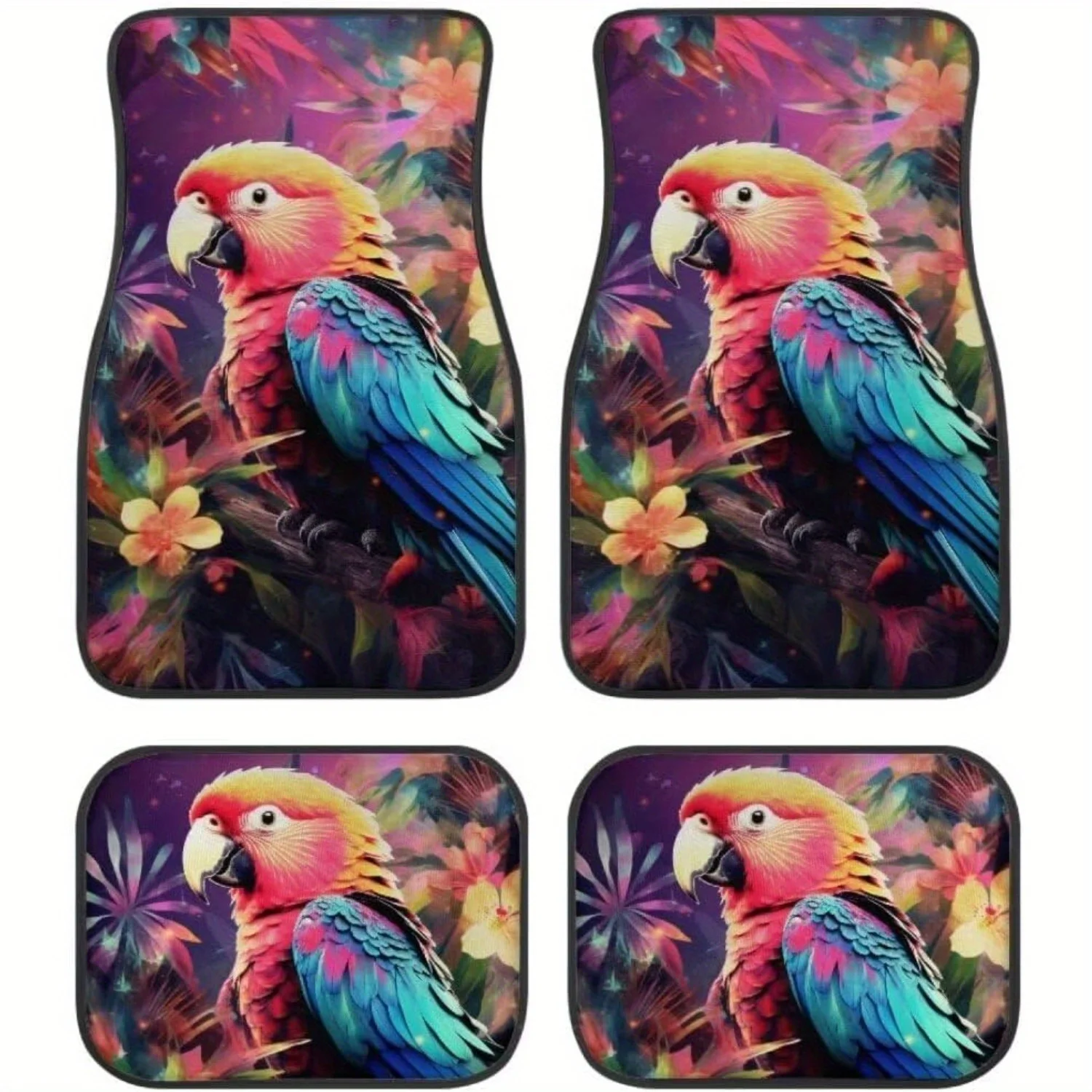 4pcs Parrot Print Full Set Floor Mats Durable All-Weather Protection Heavy Duty Fits Most Cars, SUVs, Trucks