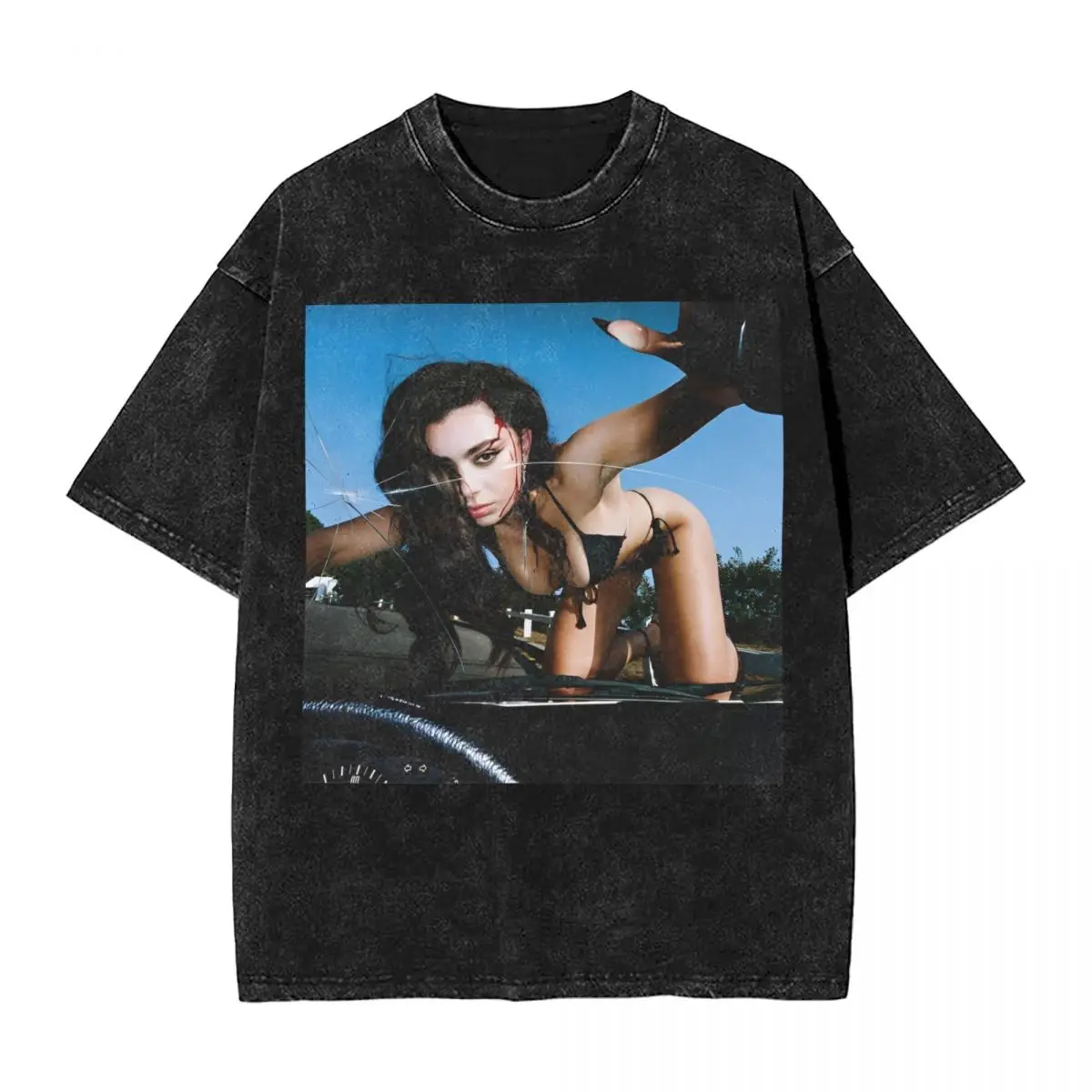 English Singer Brat Washed T Shirts Streetwear Hip Hop Vintage T-Shirt Charli Xcx Tee Shirt Men Women Cotton High Street Summer