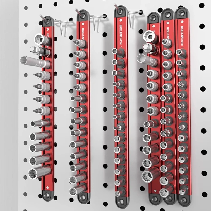 1PC Aluminum Alloy Magnetic Socket Storage Rack Plug-in Design Metal Socket Holder Fixed Organizer for Hand Tools