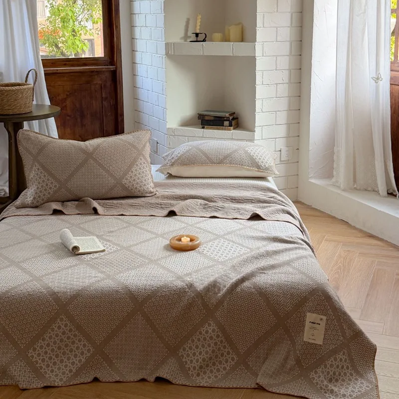 Vintage 100% Cotton Embroidered Quilt Set 3Pcs, Reversible Jacquard Thickened Bedspread, All-Season Premium Quilted Bed Cover