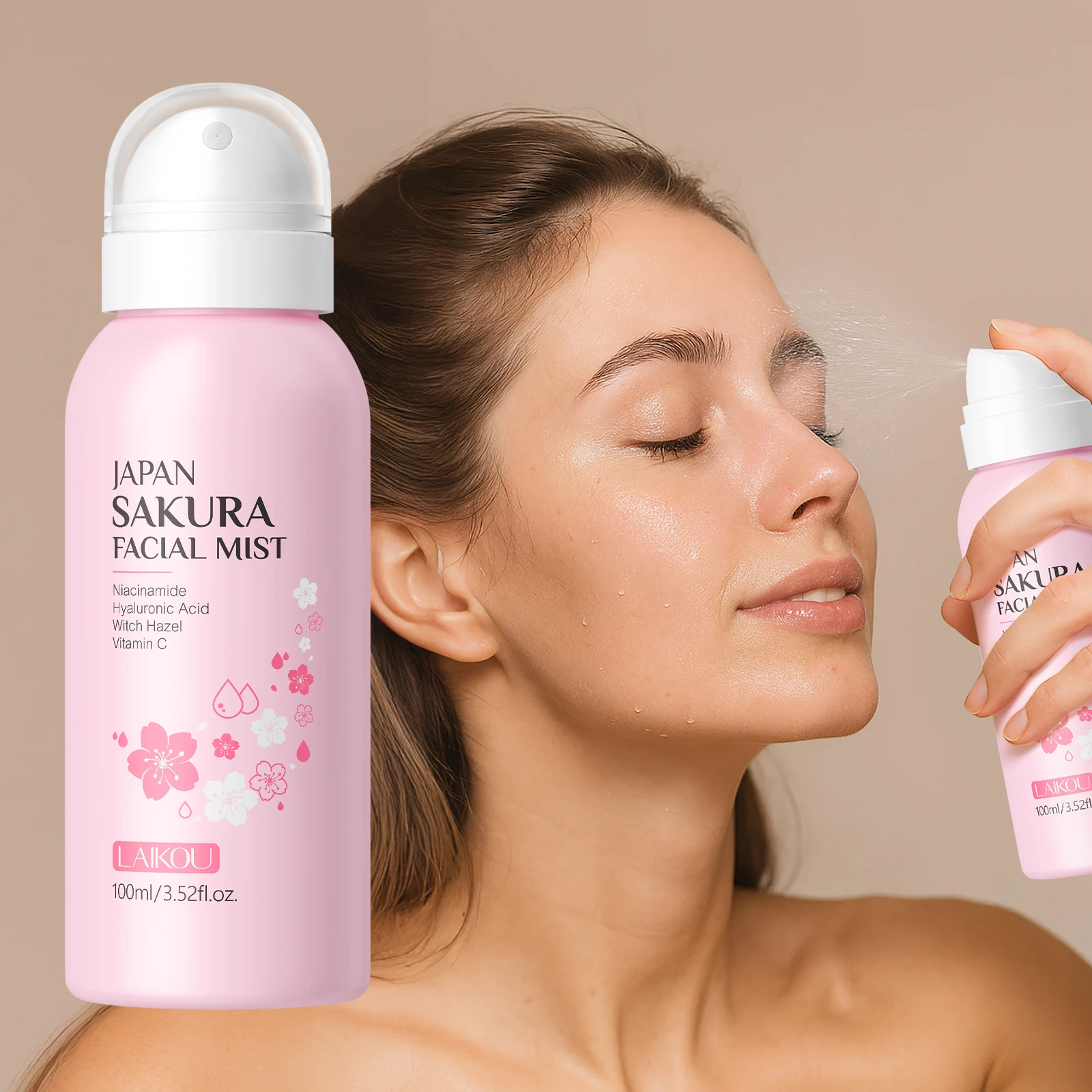 LAIKOU Japan Sakura Facial Mist 100ml, Spray Facial para Calmar la Piel Seca, Unificar el Tono, con Delicada Fragancia a Sakura