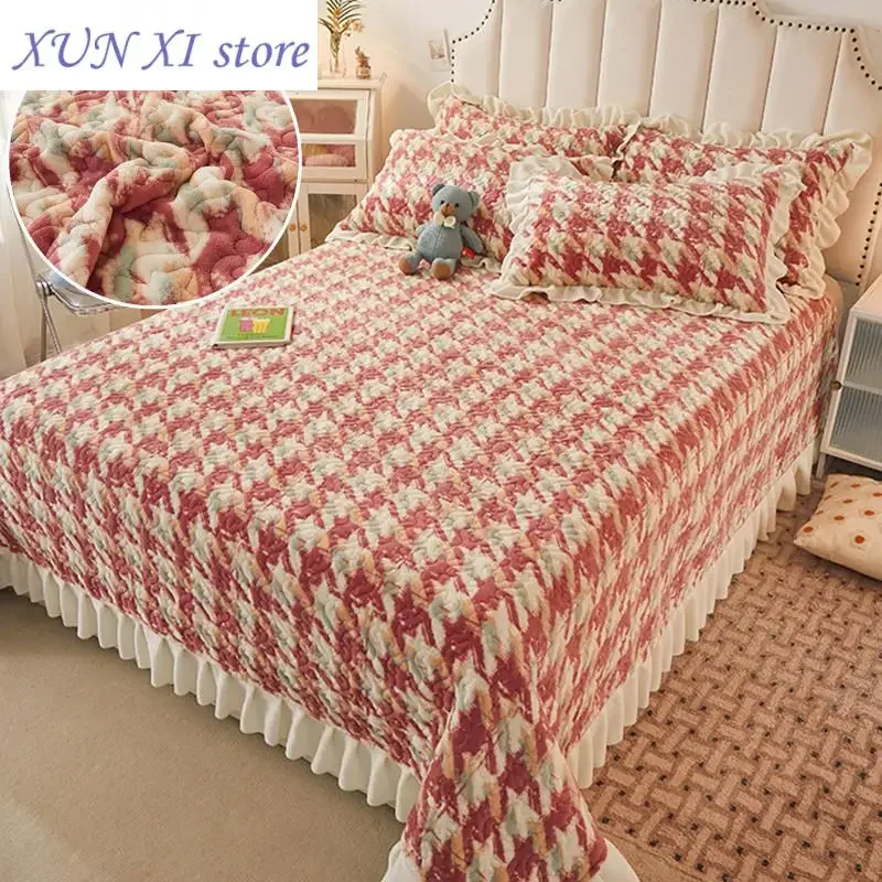 

New Velvet Bedspread Thickened Bed Cover for Home Warm Mattress Protectors Lace Style Bed Linen(No Pillowcase)