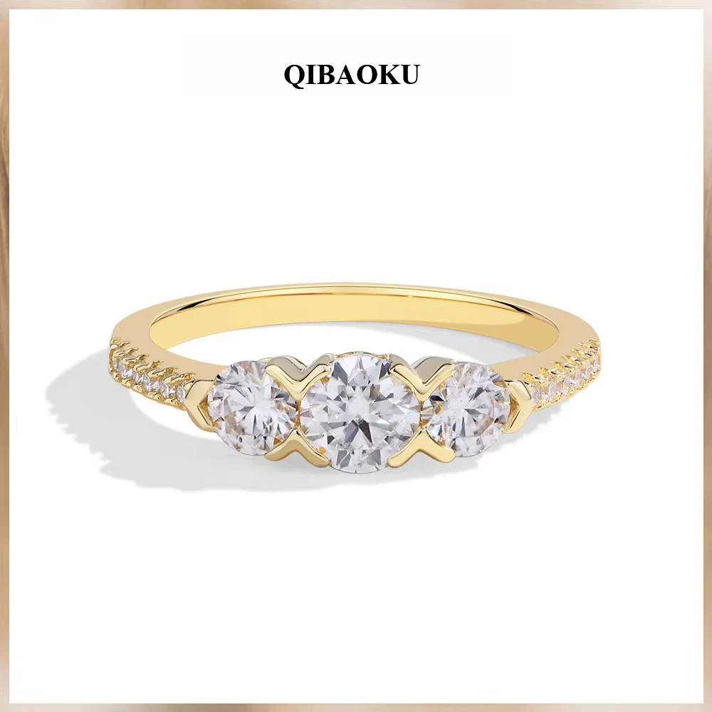 QIBAOKU 1.2CTW Round Moissanite Rings for Women Three D VVS1 Diamond Real 18K 14K 10K Gold Wedding Engagement Jewelry Ring 2026