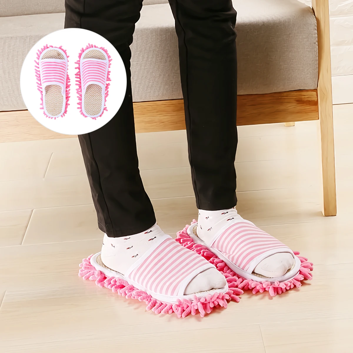 

Women Slippers for Home Japanese Clean All Season Indoor Shoes Floor Cleaning Mop Pink Sproof Women's