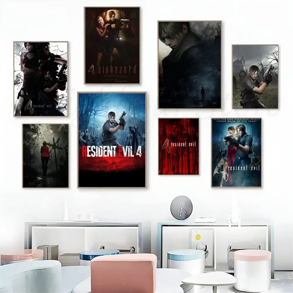 1pc Game Resident Evil 4 Poster Art Poster Waterproof Paper Sticker Coffee House Bar Room Wall Decor