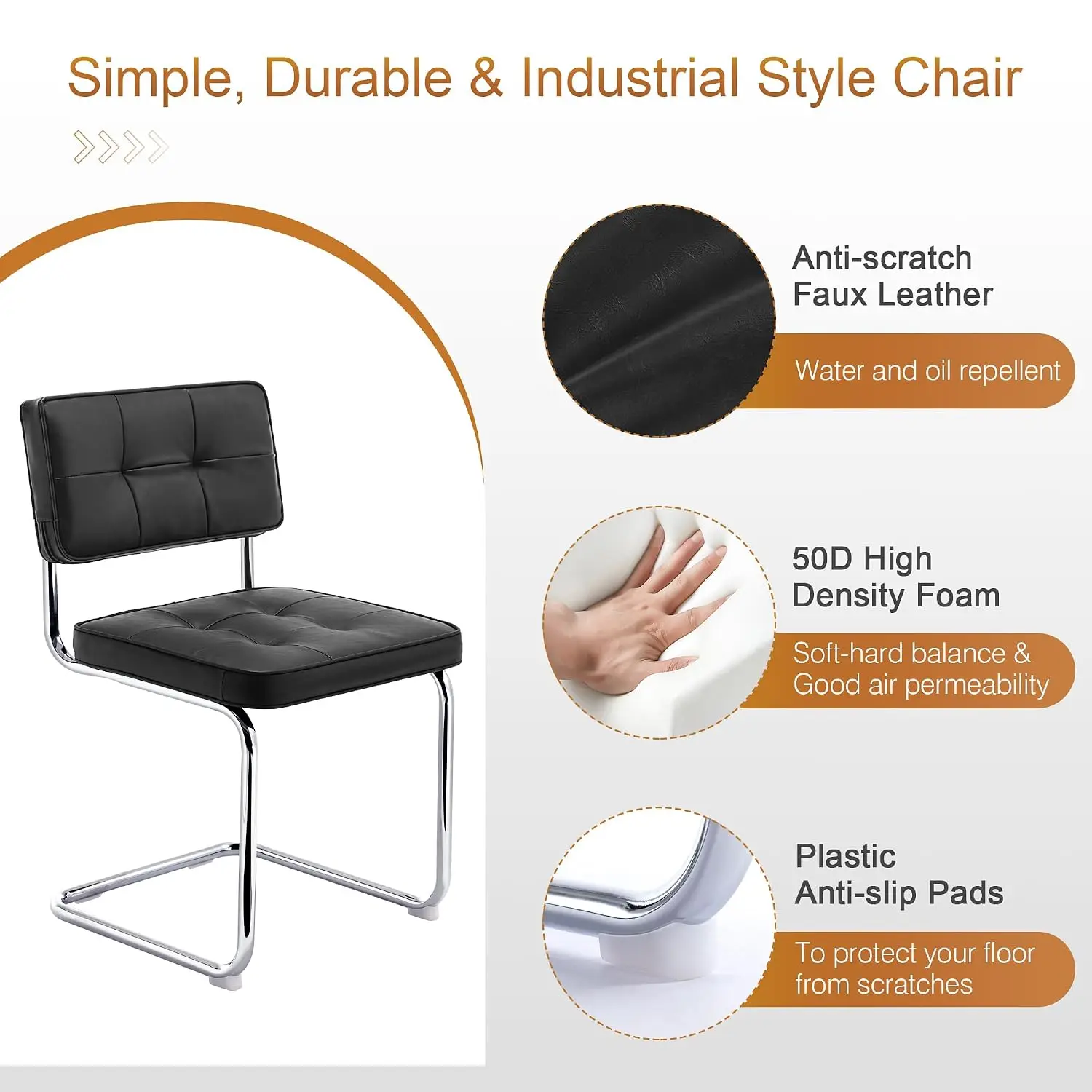 Mid Century Dining Chair Set 4, Faux Leather Kitchen Chair Chrome Legs, Metal Cantilever Armless Side Chair, Customized