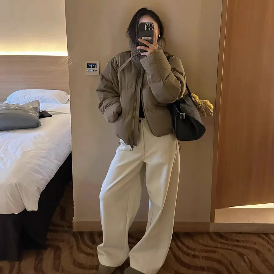 Ele 純色コントラストジッパー 90 Du ダウン Jaet コート韓国 Sle ストレートカットロング Sve 暖かい女性のアウターウェア