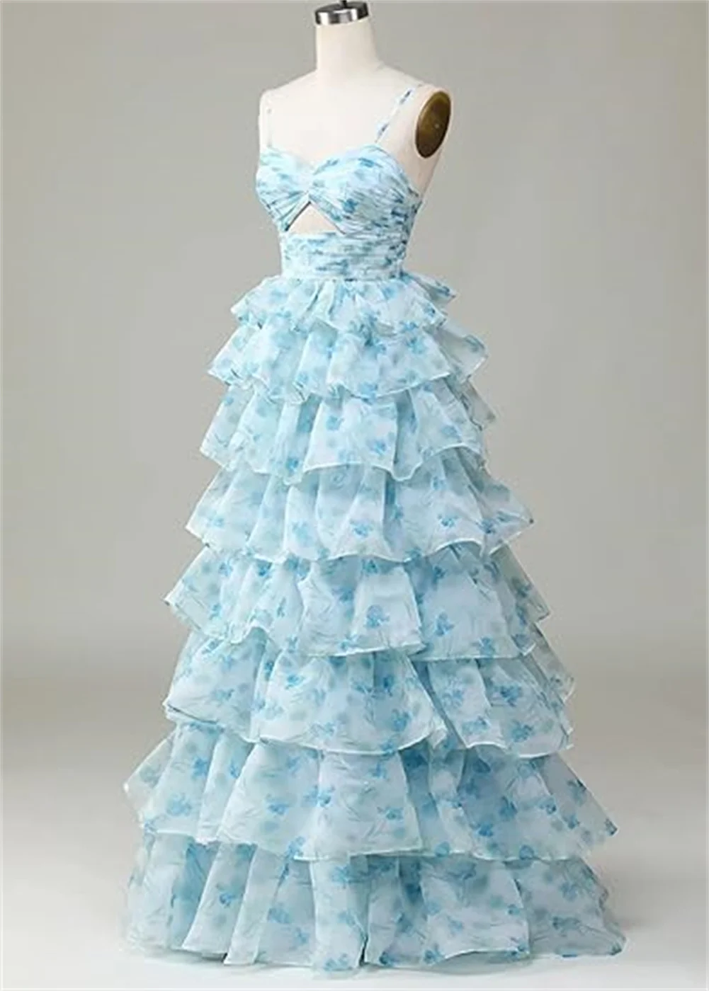 Robe de bal personnalisée à imprimé Floral, bretelles Spaghetti, longue, à plusieurs niveaux, en mousseline de soie, robes de soirée formelles, ligne A, robes de demoiselle d'honneur