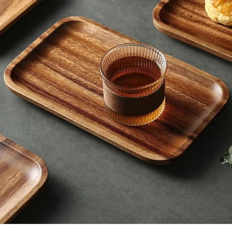 Simple Acacia Wood Tea Tray Rectangular Afternoon Tea Coffee Tray Household Storage Wooden Dinner Plate