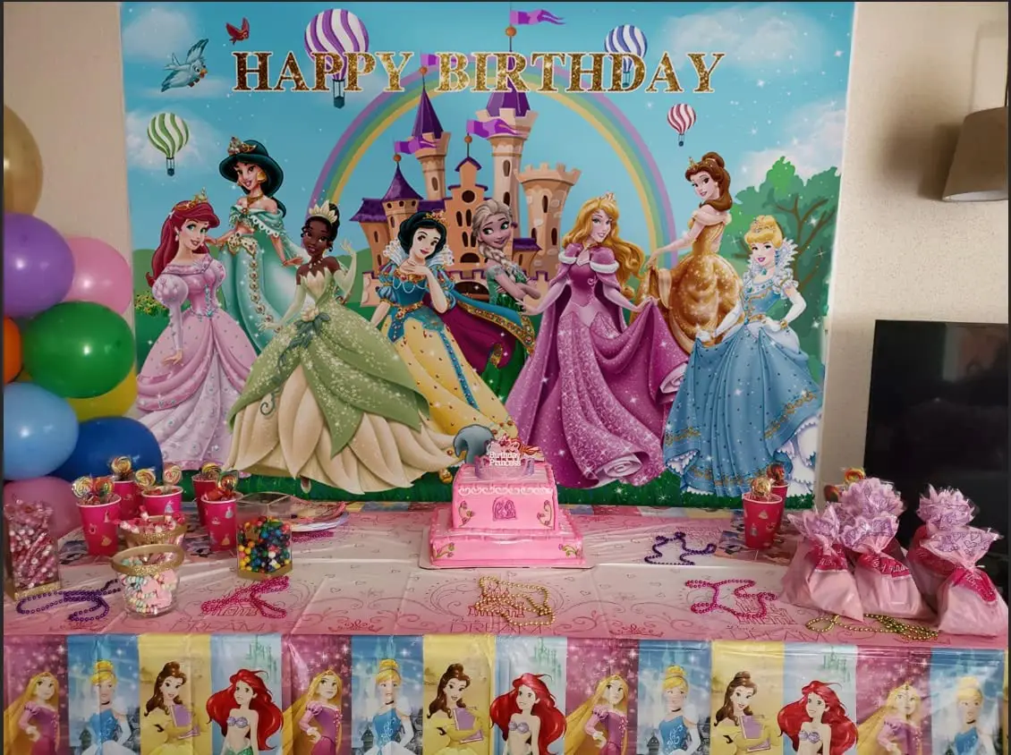 Disney Princess Backdrop Snow White Alice Ariel  Princess Birthday Background Girl  Birthday Party Baby Shower Cake Table Decor