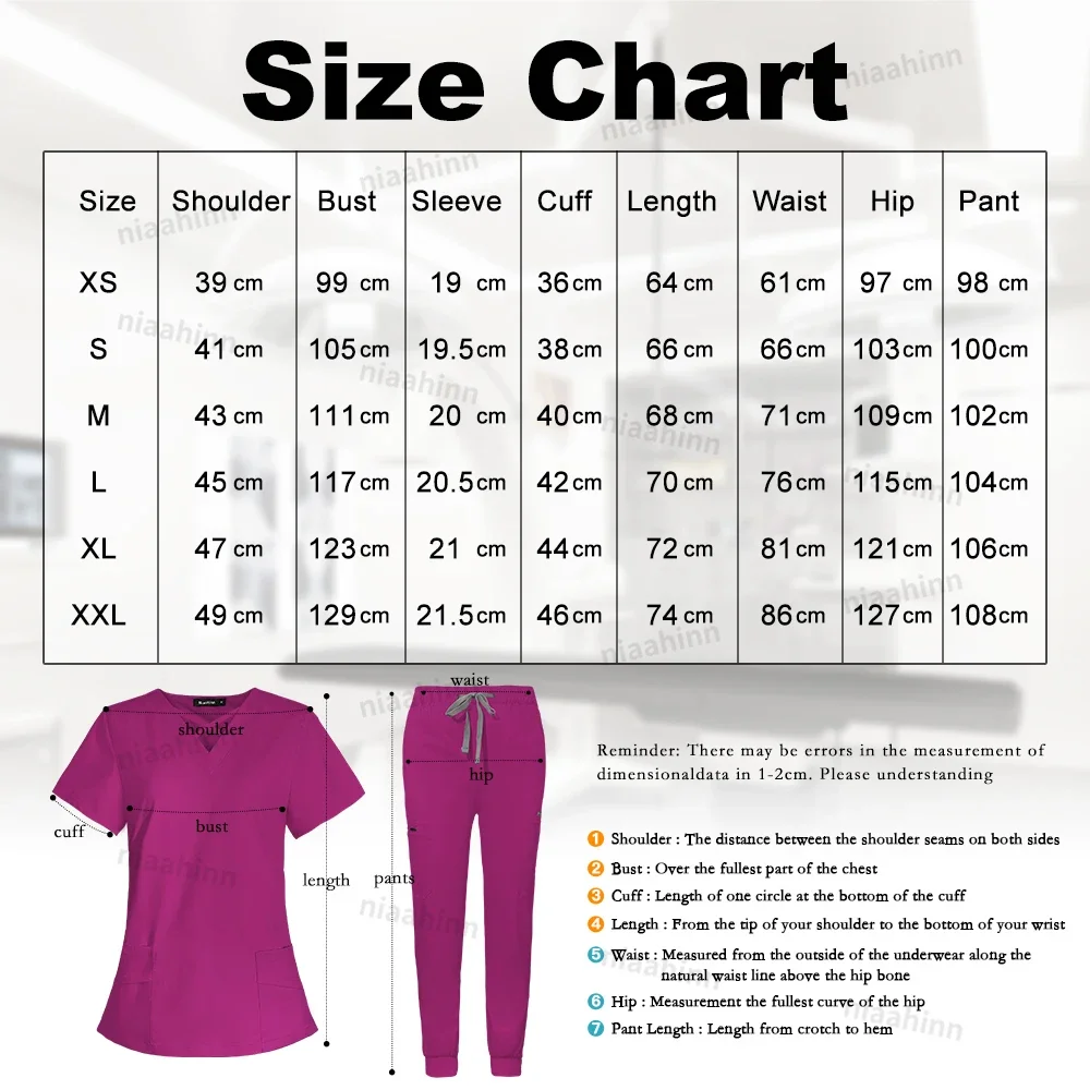 Niaahinn Uniform Hot Sale Nurses Hospital Uniforms Two Piece Spandex Pants Scrubs Suit Nursing Jogger Women Scrubs Uniforms Sets