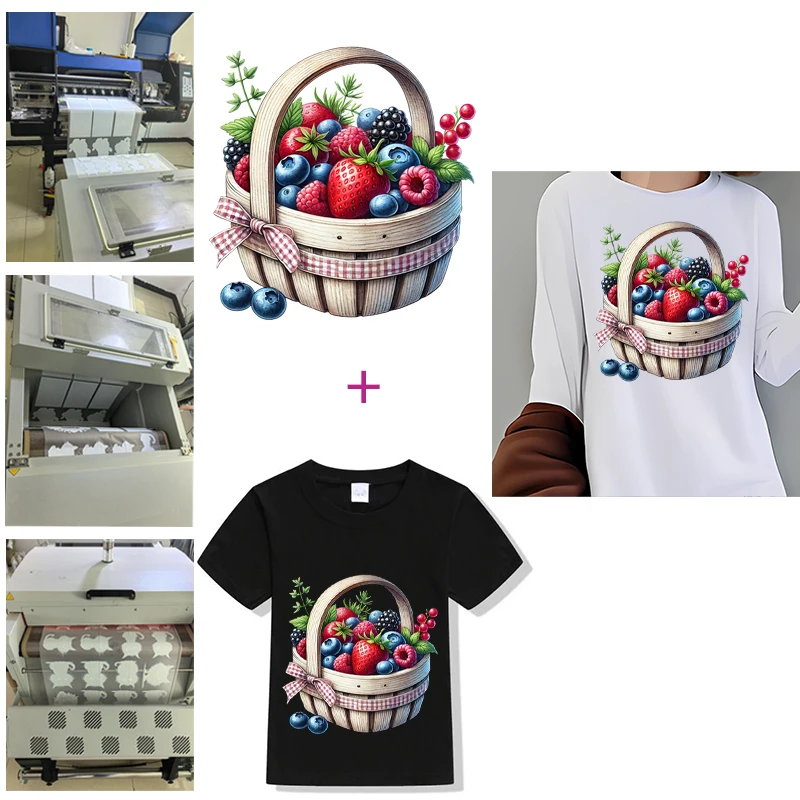Fruit Basket raspberry stick Iron On Patch dtf transfers ready to press Heat Transfer On Clothes transfer Children's clothing