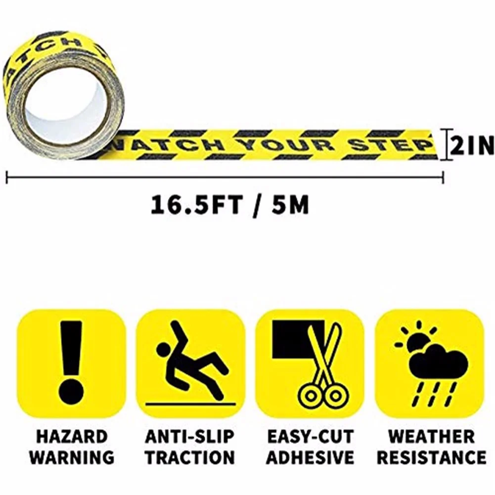 5CM*5M Warning Safety Stickers Watch Your Step Warning Sticker Stairs Stickers Floor Stickers Anti-Slip Carpet Tapes Home Decal