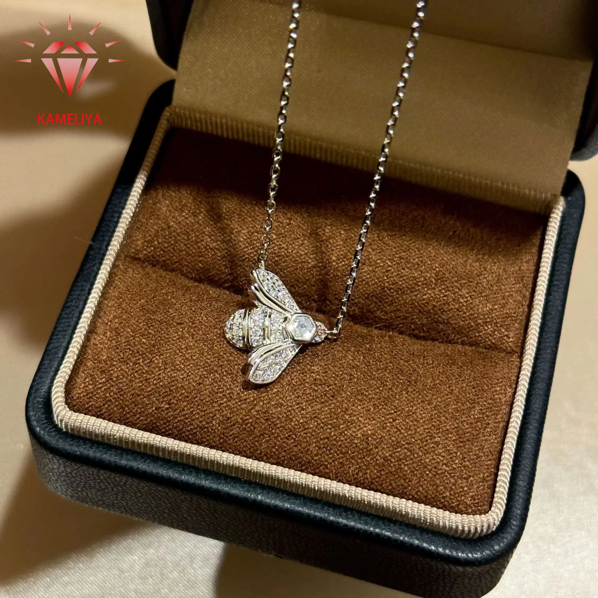 

KAMELIYA S925 стерлингового серебра кулон в виде пчелы ожерелье циркон цепочка на ключицы для женщин колье ожерелье позолоченные ювелирные изделия подарок