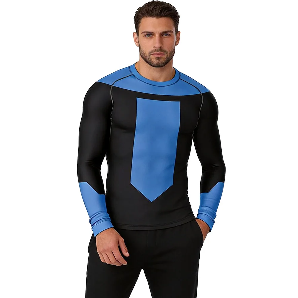 Summer Long Sleeve Round-Neck Running Top for Outdoor Training Invincible Cosplay Costume Rash Guard Diving T Shirt