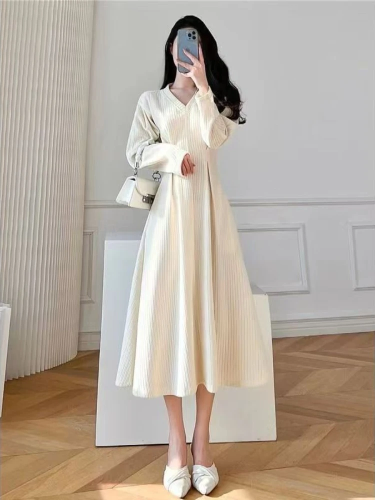 Vestidos de fiesta de ganchillo para mujer, tendencia esencial, fresco, Retro, Otoño Invierno, elegante, informal, Harajuku, graduación, vestido de punto liso para mujer