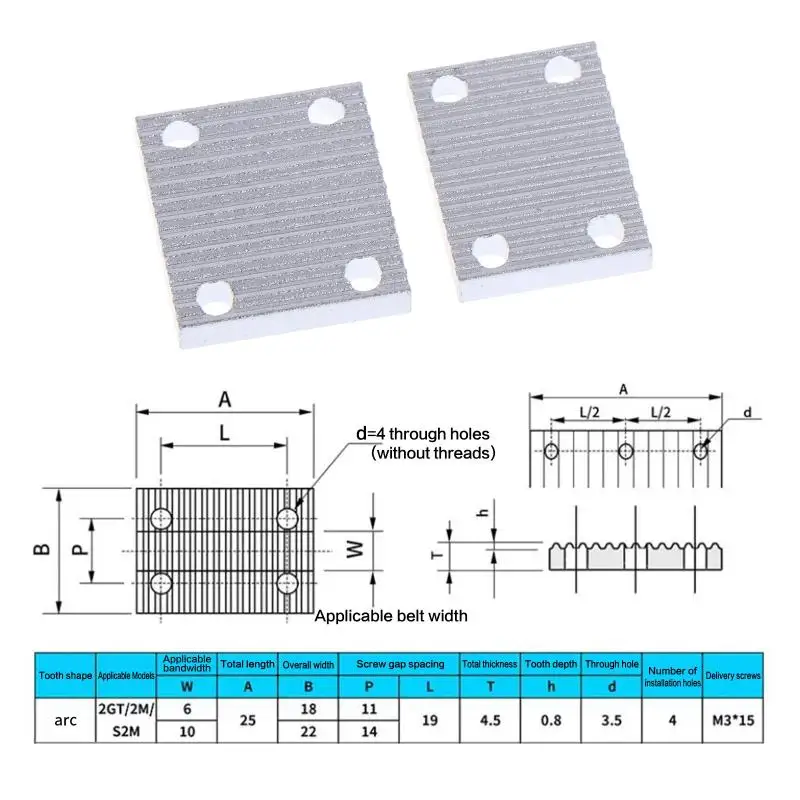 Aluminum Trapezoid Teeth Clamp Fit GT2 6mm 10mm Open Synchronous Timing Belt Gear Board Connecting Plate For 3D Printer